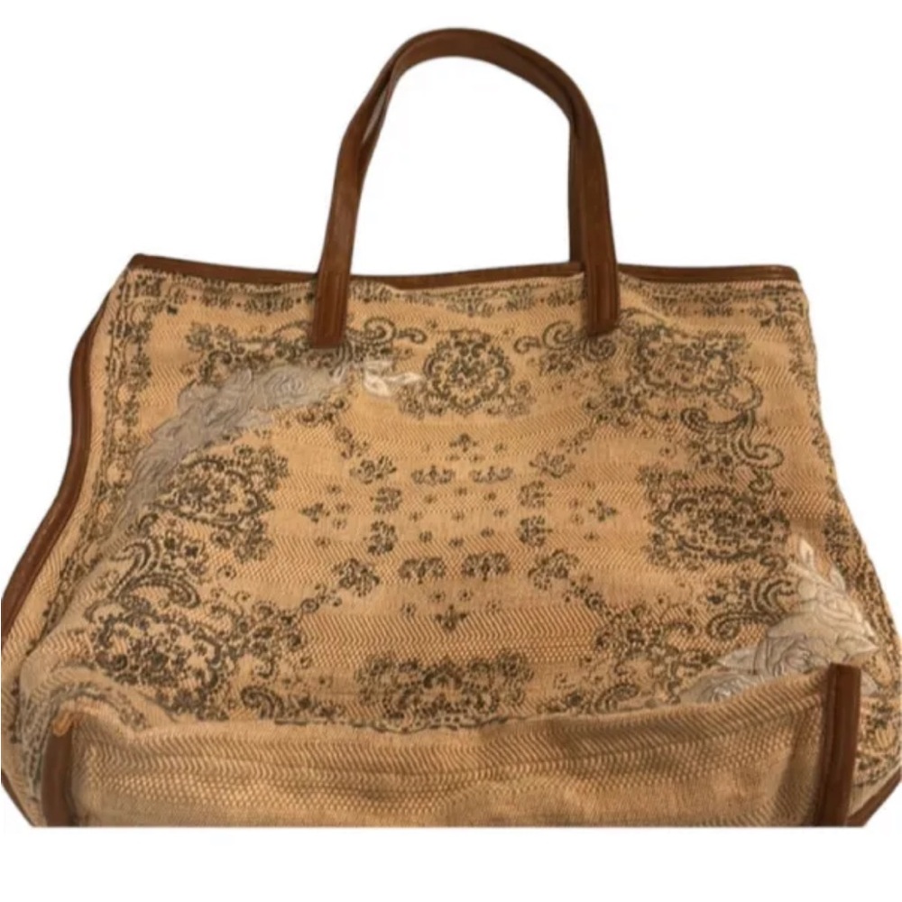 FREE PEOPLE Floral Embroidered Boho shoulder Bag| Oversized |Beige |Vegan Trim - Picture 6 of 13